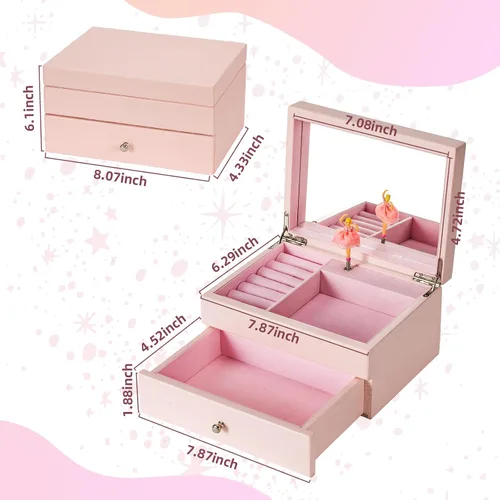 Vista 6 de Miratino Joyero musical de regalo para niñas, joyeros y organizadores de madera con bailarina giratoria, almacenamiento de joyas musicales, regalo