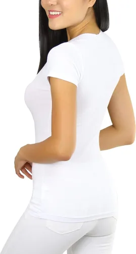 Vista 2 de ToBeInStyle Camiseta básica de manga corta con cuello en V para mujer
