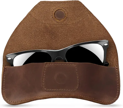 Vista 3 de Londo Funda de piel auténtica para gafas, gafas de sol, gafas y gafas con imán, CanelaEscapada nocturna