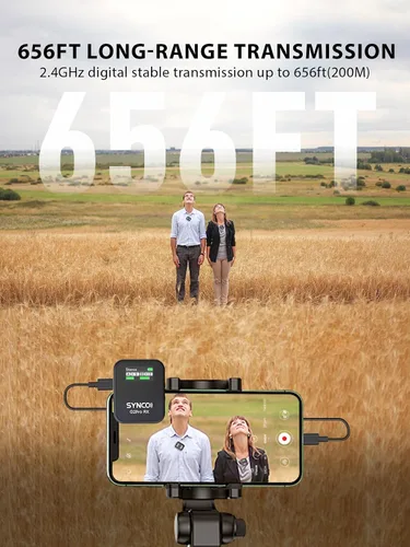 Vista 5 de SYNCO Sistema de micrófono inalámbrico Lavalier, G2(A2) PRO transmisor dual 48 KHz 24 bits micrófono de solapa 656 pies 8 horas para vlogging