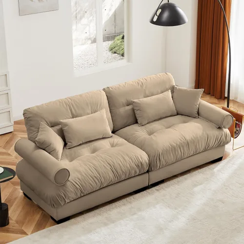 Vista 40 de Otomana beige para sofá modular modular, sofá individual, asiento otomano para sofá modular convertible, sofás de terciopelo para sala de estar