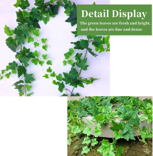 Vista 3 de 3 plantas colgantes artificiales de hojas de enredadera, planta colgante falsa de 3.44 pies, 5 plantas de vid falsas bifurcadas para pared