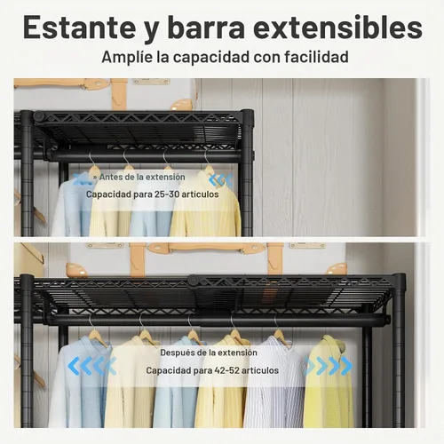 Vista 4 de VIPEK X4 - Perchero extensible de alta resistencia, ajustable de 7 pies 4 pulgadas a 10 pies 2 pulgadas, con estantes ajustables y barras