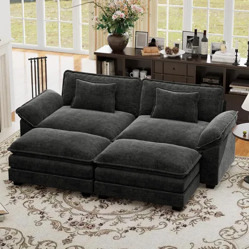 Vista 85 de Sofá modular de gran tamaño de 154 pulgadas, cómodo sofá en forma de U con 3 otomanas móviles, sofá moderno de felpilla de 7 plazas para sala