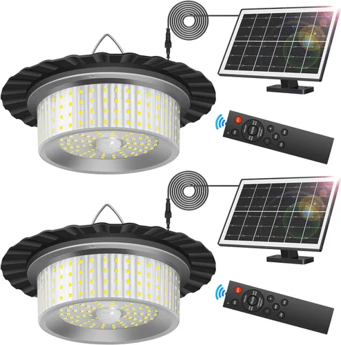 Vista 9 de Luz Solar de Cobertizo para Interiores y Exteriores, Lámpara Colgante de 244 LED con Iluminación de 360°, Sensor de Movimiento, Impermeable, Luces