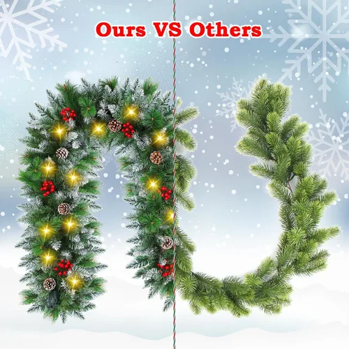 Vista 4 de Guirnalda de Navidad preiluminada de 9 pies con luces decorativas: guirnalda de vegetación artificial que funciona con pilas para chimenea