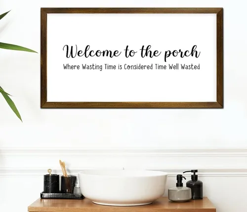 Vista 6 de Letreros enmarcados de madera con texto en inglés "Welcome to The Porch", con texto en inglés "Welcome to The Porch", con texto en inglés "Welcome