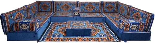 Vista 152 de arabicsofa Sofá en forma de U de estilo árabe para el suelo – Juego de Majlis hecho a mano – Sofá de estilo bohemio