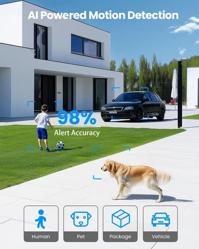 Vista 6 de VIZIUUY Cámara de seguridad solar de 5 MP para exteriores, cámara de seguridad inalámbrica alimentada por batería con vista de 360°, panorámica e