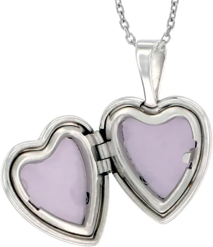 Vista 2 de Collar con medallón de corazón de plata de ley de 12 pulgada para mujer, grabado floral de 16 a 20 pulgadas, Plata esterlina, Sin gemas.