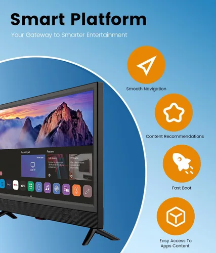 Vista 2 de Feihe Smart TV Full HD de 22 pulgadas Full HD 1080p Smart TV de cocina, televisión de pantalla plana con altavoces estéreo duales ruidosos