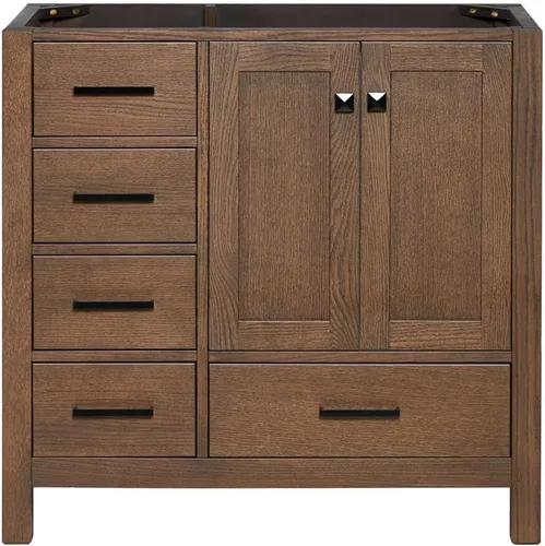 Vista 59 de ARIEL Cambridge Mueble base de tocador de baño de 36 pulgadas, madera maciza, 2 puertas de cierre suave, 5 cajones de cola de milano, roble marrón