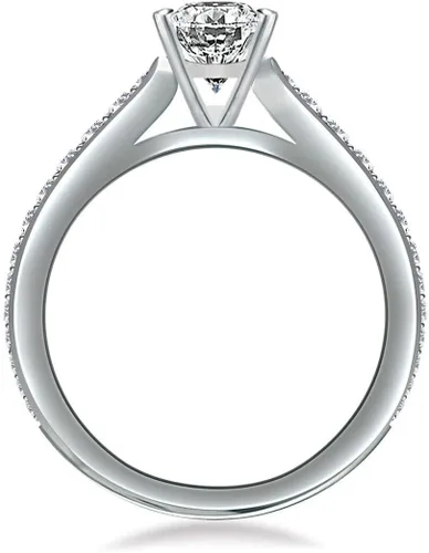Vista 3 de Anillo de compromiso chapado en plata de compromiso con Moissanita de corte ovalado para mujer