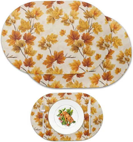Vista 44 de Autumn Placemats Set of 2 Waterproof Wipeable 12X18 Inch Faux Leather Non Slip Heat Resistant Mats for Thanksgiving Dinner Outdoor Decor