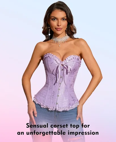Vista 25 de SZIVYSHI Corsé para mujer, lencería moldeadora, body con cintura de encaje