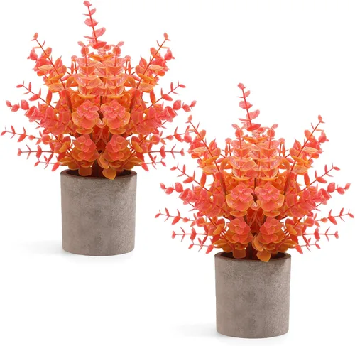 Vista 11 de Coferset 2 Pack Small Fake Plants Eucalyptus Potted,Black Negro-pequeño