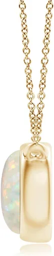 Vista 2 de Angara Colgante solitario de ópalo natural para mujer, collar solitario de ópalo redondo con bisel en oro macizo de 14 quilates, platino Cumpleaños