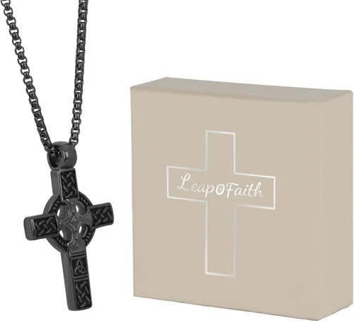Vista 6 de Cross Pendant for Car Rear View Mirror Decor Prayer Hanging Ornament Stainless Steel Celtic Knot Cross Necklace Adult Men Christian Gift