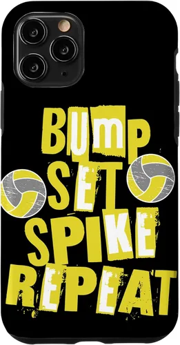 Vista 10 de iPhone XR Parents Girls Volleyball Bump Set Spike Repeat Yellow & Gray Case