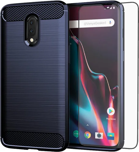 Vista 4 de Asuwish Funda para teléfono para OnePlus 7 con protector de pantalla de vidrio templado y delgada y suave película móvil de TPU accesorios