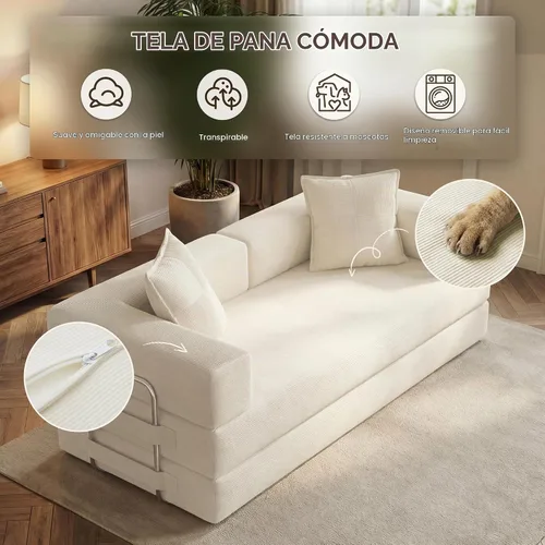 Vista 6 de GRUSIGN Sofá cama convertible 5 en 1 de 78 pulgadas, pana deshuesada, color Beige