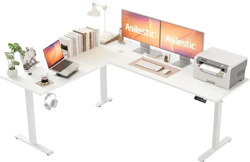 Vista 29 de Agilestic Escritorio de Pie en Forma de L de 59 Pulgadas de Altura Ajustable, Escritorio de Esquina Eléctrico de Pie, Mesa de Computadora Sit Stand