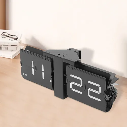 Vista 8 de Reloj abatible de pared y mesa, pantalla digital que funciona con pilas, reloj con mecanismo de giro para salas de estar, dormitorios, 14 x 3.3 x