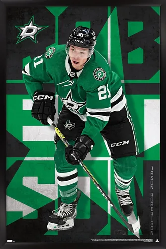 Vista 9 de Trends International NHL Dallas Stars - Póster de pared de Jason Robertson 23, 22.37 x 34.00 pulgadas, paquete de impresión y colgador de madera