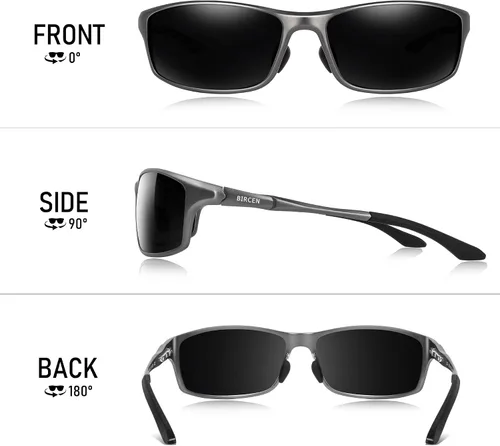 Vista 2 de BIRCEN Gafas de sol polarizadas para hombre protección UV, tonos azules y negros para hombre, conducción deportiva con marco de metal Al-Mg