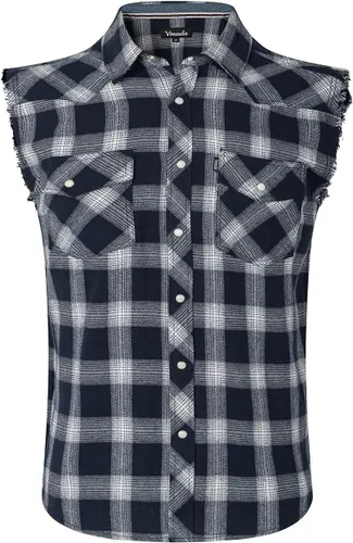 Vista 8 de Camisa casual de franela a cuadros con broches sin mangas con bolsillo para hombre