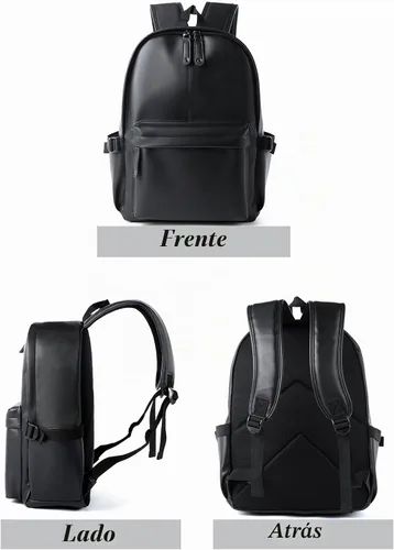 Vista 6 de Mochila de cuero para portátil impermeable de 14 pulgadas para negocios, Negro-a, Grande, Moda