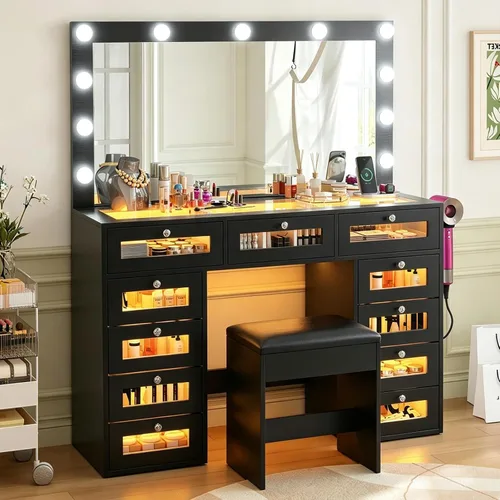 Vista 13 de CollaredEagle 45" Large Black Vanity Desk with Vibrant RGB Lighting.