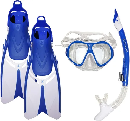 Vista 2 de Body Glove Juego de esnórquel para adultos con bolsa de viaje, máscara de buceo de vidrio templado, gafas de silicona, aletas de natación