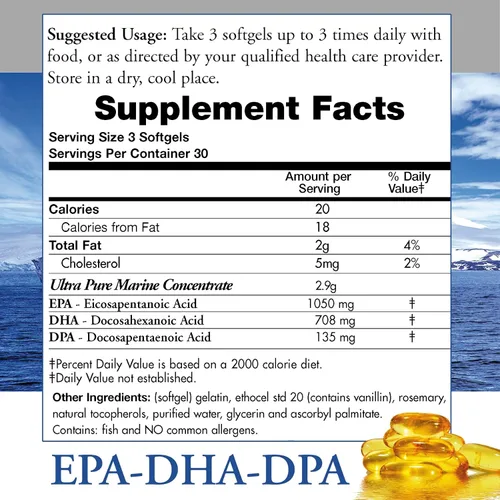 Vista 2 de Omega 3 Aceite de pescado capturado salvaje natural DPA Suplemento 2,900 miligramos - EPA-DPA-DHA, SoftGels