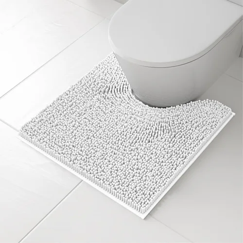 Vista 26 de RUN HELIX Juego de 4 alfombras de baño antideslizantes, suaves, peludas y absorbentes, con tapete de inodoro en forma de U, color negro