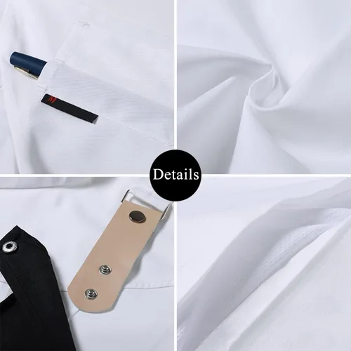 Vista 5 de Chaqueta de chef de moda para hombre, transpirable, con ventilación oculta, uniforme de chef (abrigo + delantal)
