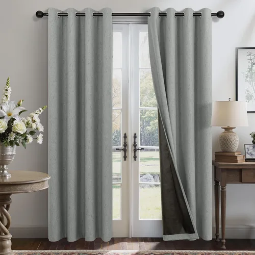 Vista 14 de Pitalk Cortinas texturizadas de lino para oscurecer la habitación para dormitorio, 63 pulgadas de largo, 2 paneles con ojales burg, cortinas opacas