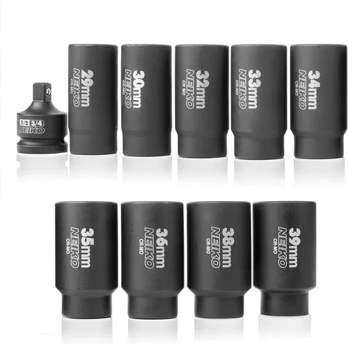 Vista 2 de NEIKO 02531A Juego de 10 piezas de 12 puntas de dados de 1/2 pulgadas, removedor de tuercas de llanta, enchufe de tuerca de husillo, juego de llaves