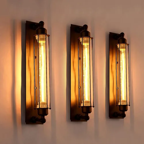 Vista 3 de Lámpara de pared rústica, aplique de pared industrial vintage para interiores, aplique de pared rectangular de hierro forjado retro, aplique