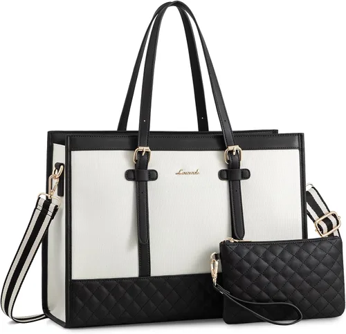 Vista 35 de LOVEVOOK Bolsa para Laptop para Mujeres de 15.6 pulgadas Bolsa Tote de Lona para Laptop, Bolsa de Trabajo de Gran Capacidad con Bolso de Mano, Bolsa
