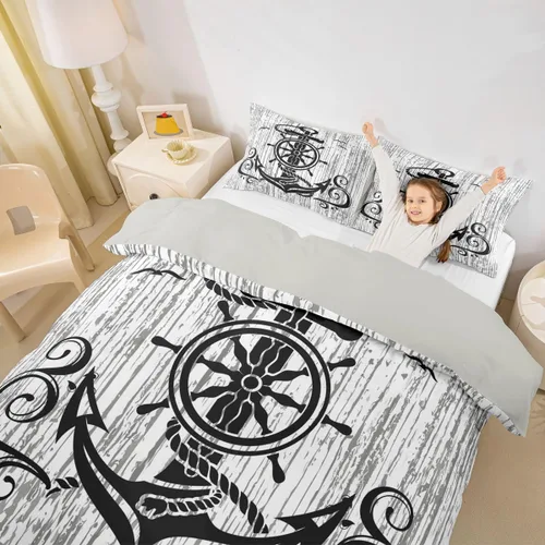 Vista 34 de Erosebridal Funda de edredón de ancla náutica, juego de ropa de cama con brújula oceánica, tamaño individual para niños, adolescentes, adultos