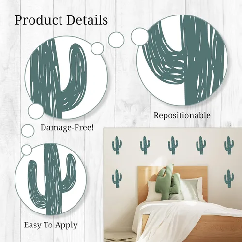 Vista 3 de Calcomanías de pared de cactus - Juego de 12 calcomanías de vinilo de 8 pulgadas para pared para guardería, dormitorio, cocina, aula, decoración