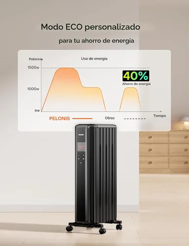 Vista 6 de PELONIS Calentador de Radiador Lleno de Aceite para Uso en Interiores Habitación Grande con Control Remoto, Calentador de Espacio Eléctrico