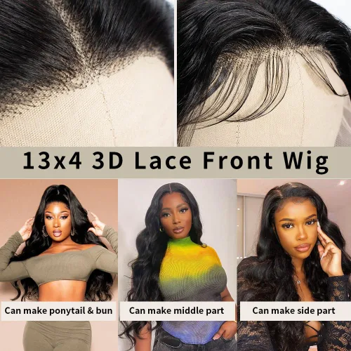 Vista 7 de Spotlight Peluca de cabello humano con encaje frontal HD de 13 x 4, densidad del 180 %, peluca frontal de encaje transparente, prearrancada
