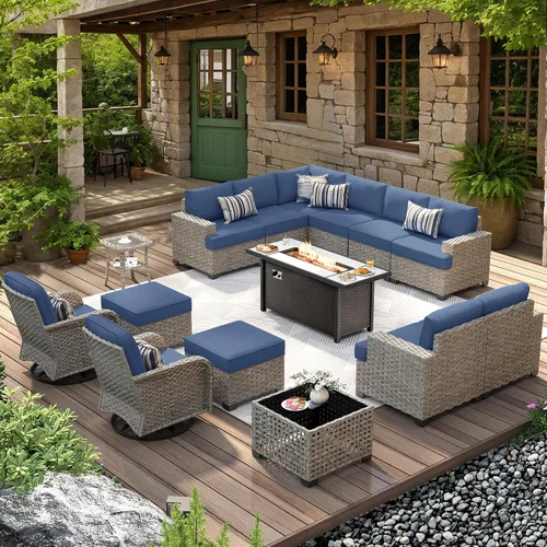 Vista 41 de HOOOWOOO Juego de Muebles Seccionales para Patio al Aire Libre, 6 Piezas Juegos de Conversación de Mimbre Sofá en Forma de L, Sofá Extra Profundo