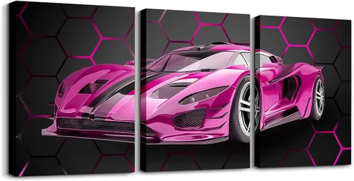 Vista 38 de Feelyou Cuadro azul de carreras para pared, 12 x 16 pulgadas, 3 piezas de autos deportivos de velocidad, lienzo para decoración de pared, diseño