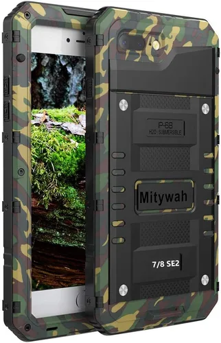 Vista 28 de Mitywah Funda impermeable para iPhone 7/iPhone 8 / iPhone SE 2020, funda de metal resistente de grado militar, protección de cuerpo completo