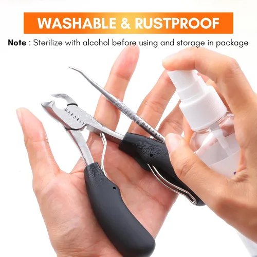 Vista 5 de Makartt Cortaúñas para uñas encarnadas con elevador de uñas, juego de podólogo de acero inoxidable para uñas gruesas, herramientas de manicura