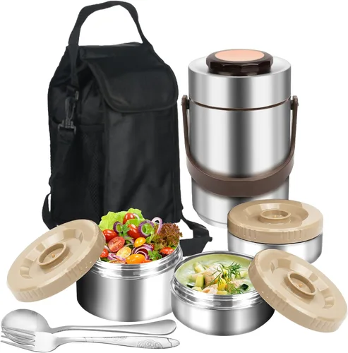 Vista 10 de SSAWcasa Lonchera aislada de 3 capas para hombres, termos de sopa para adultos, contenedor aislado a prueba de fugas, contenedor de comida caliente