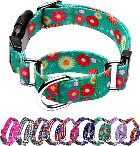 Vista 10 de Hikiko - Collar de cuadros para perros con collar ajustable de nylon Martingale con hebilla de liberación rápida (Pluma de beige, X-Pequeño)